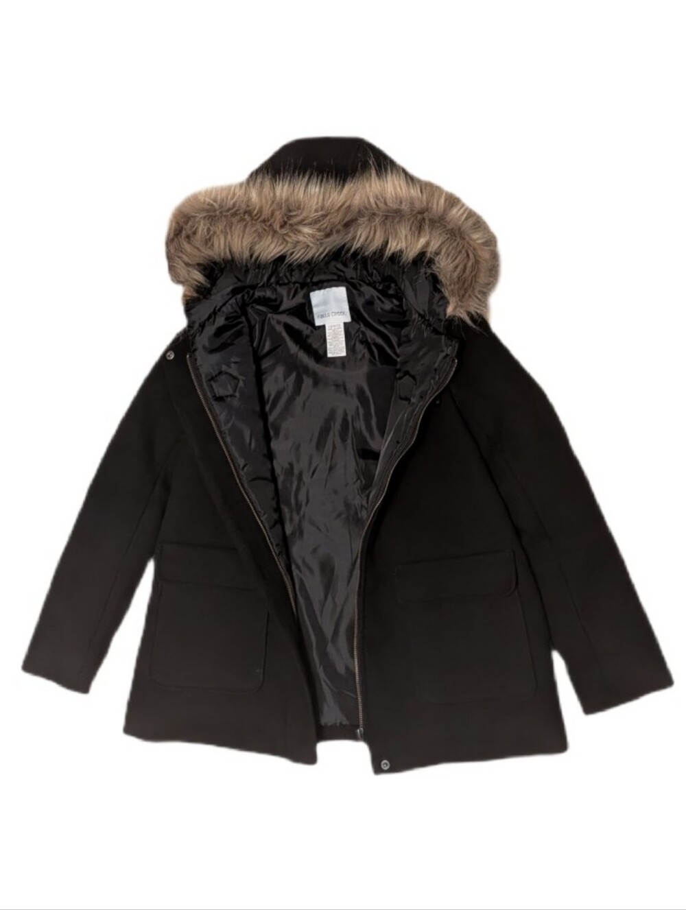 Falls Creek Girls Black Hooded Peacoat L (10/12)